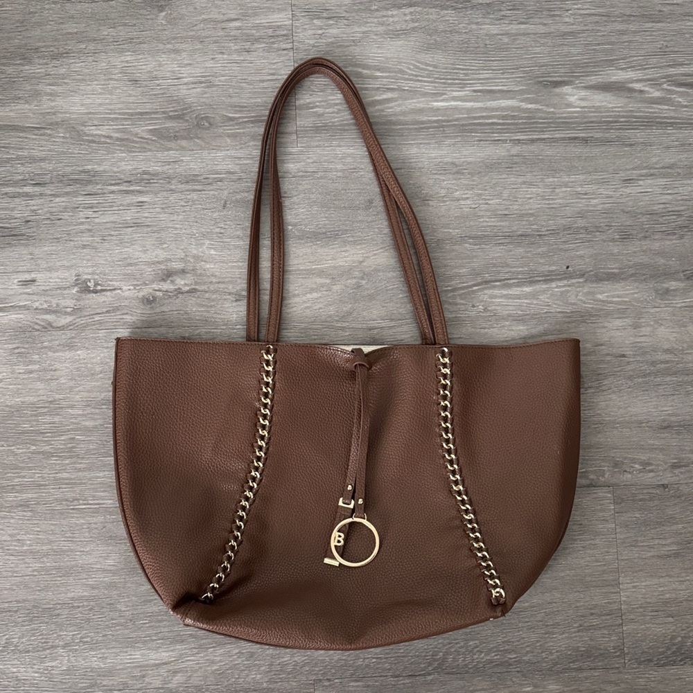 BCBG Brown Tote Bag with Gold Accents - Picture 1 of 11